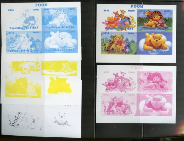 Disney Chad Winnie The Pooh Imperf Blatt IN Progressive Farbe Set Neuwertig Nh