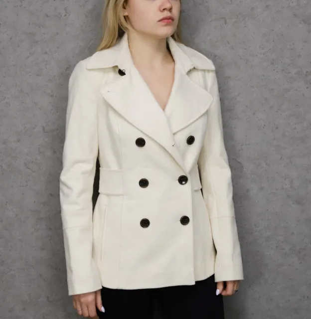 Vintage Victoria's Secret Women White Wool Breasted Coat Overcoat Jacket Size 2
