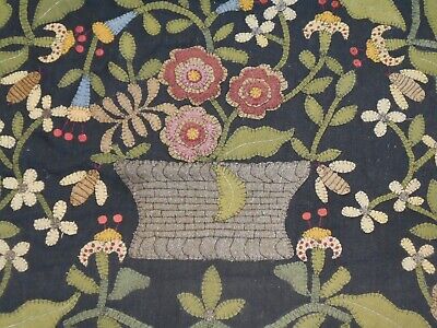 A GREAT 19th~EARLY 20th CENTURY HAND STITCHED "BASKET OF FLOWERS" TABLE MAT