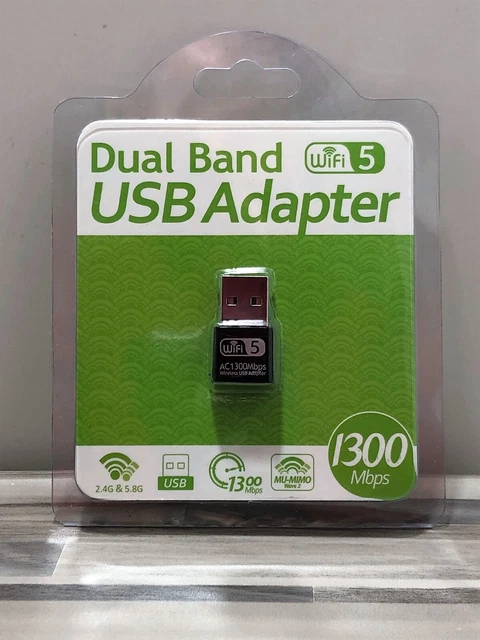 Clé Wifi 5 USB adaptateur Windows Mac Wireless 1300 Mbps 2.4Ghz 5Ghz Dual Band