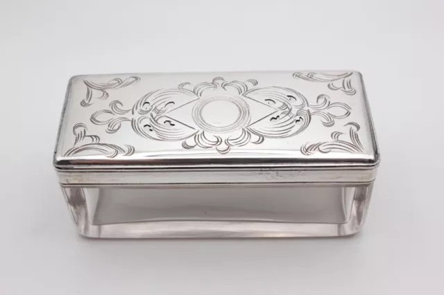 Nice Rectangular Silver Plated and glass Mid Victorian Vanity Bottle or Jar
