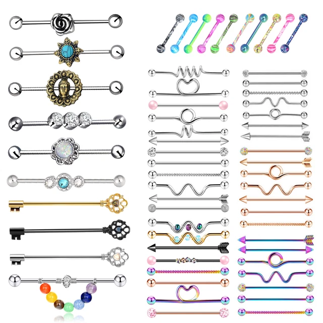 10Pc Stainless Steel Scaffold Industrial Barbell Navel Barbell Piercing Earrings