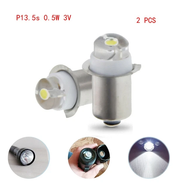 2*- 3/4.5/6V 0.5W 6000K White LED P13.5S Replacement-Bulb For Flashlight Torch