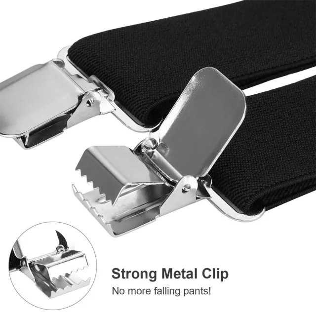 Adjustable Mens Braces With Heavy Duty Metal Clip Elastic 50mm Wide Suspender 3