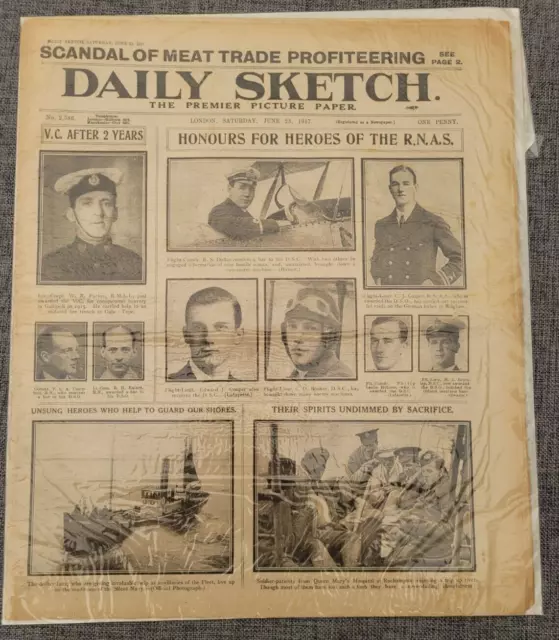 Daily Sketch Ww1 Honours Heroes Pilots Dsc Rnas 23Rd June 1917 Newspaper