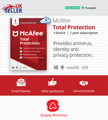 MCAFEE TOTAL PROTECTION Antivirus 2022/2023 1 Device 1 YR - 5 Min EMAIL ...