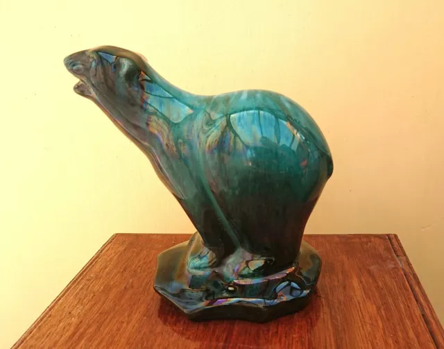 Large Vintage Blue Mountain Pottery Green Drip Glazed Polar Bear