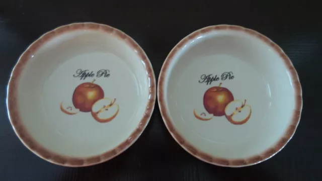 Pier 1 Pictorial Apple Pie Dishes x2 Dessert Bowls,Pottery,Micro/Dish Safe