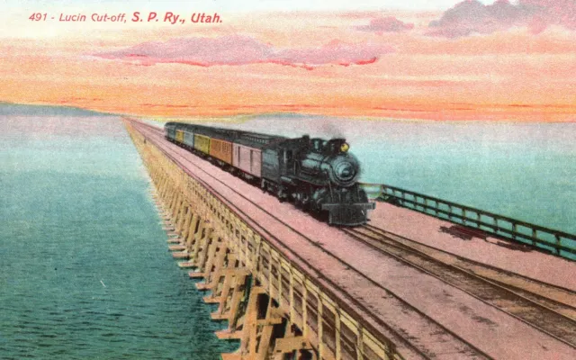 Vintage Postcard 1910's Lucin Cut Off Great Salt Lake Southern Pacific Utah UT