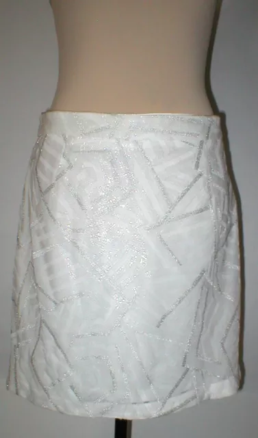 New NWT Womens Piperlime Collection White Silver Sequins Skirt Large L Party