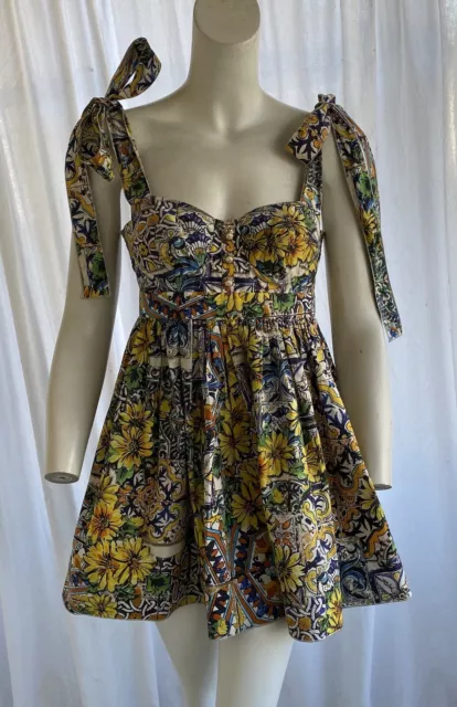 Dolce And Gabbana Majolica Print Cotton Poplin Mini Dress NWOT Sz 40 US 4/6