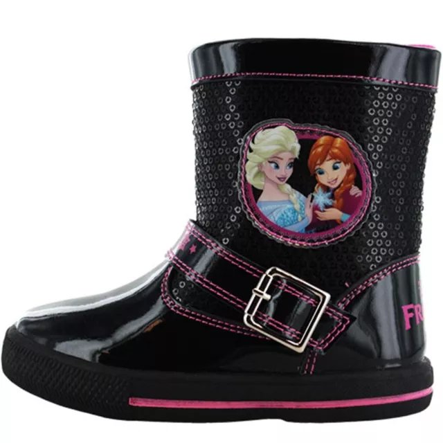 Official Frozen Disney Elsa Anna Kids Infant Girls Black Boots (Sizes 6,7,10)