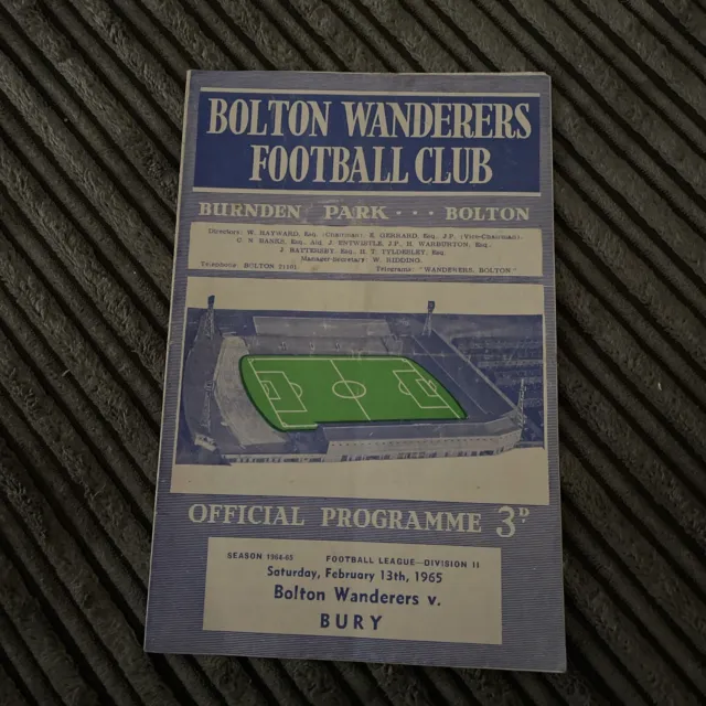 1965 Bolton Wanderers V Bury 64/65 Football League Division 2 Programme