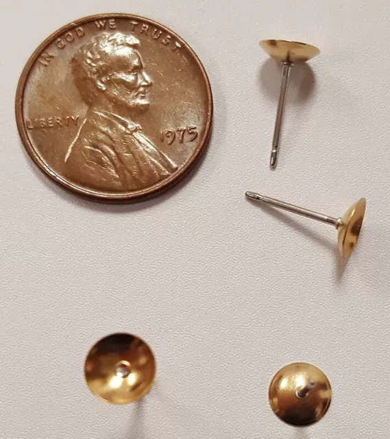 24 VINTAGE UNSET BRASS 6mm ROUND CUP PIERCED EARRING SETTINGS - DIY JEWELRY N447