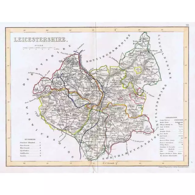 LEICESTERSHIRE Antique Coloured Map c1840s by Archer - Dugdales