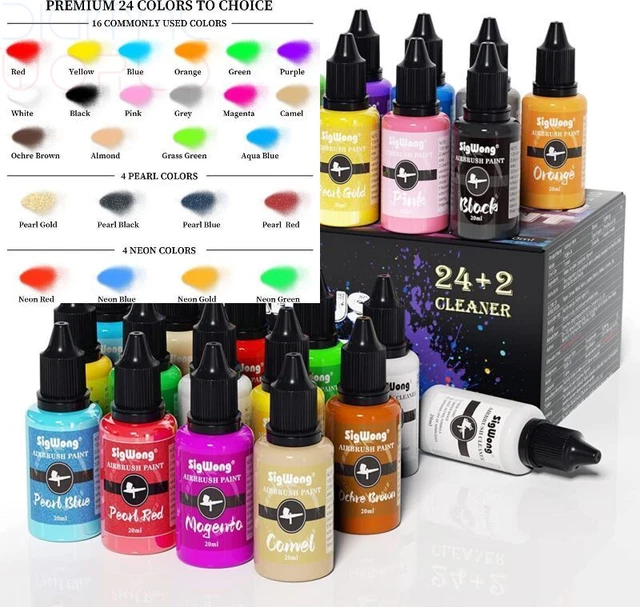 Juego de pintura aerógrafo, 24 x20 ml colores con 2 limpiadores,...