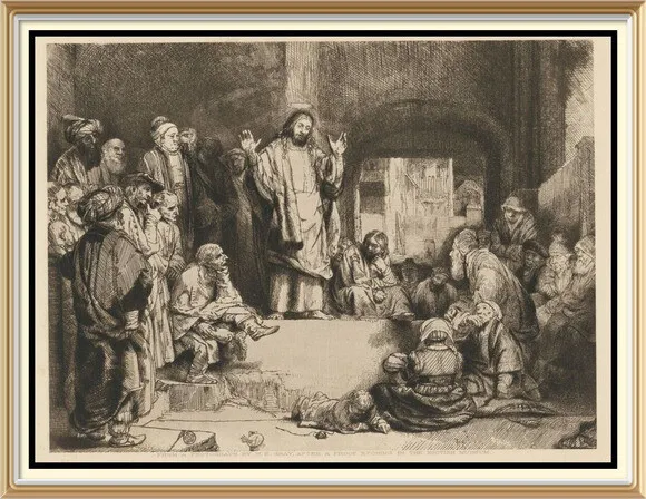 Original 1904 antike Rembrandtkunst - 120 Jahre alter Druck - JESUS CHRISTUS PREDIGT