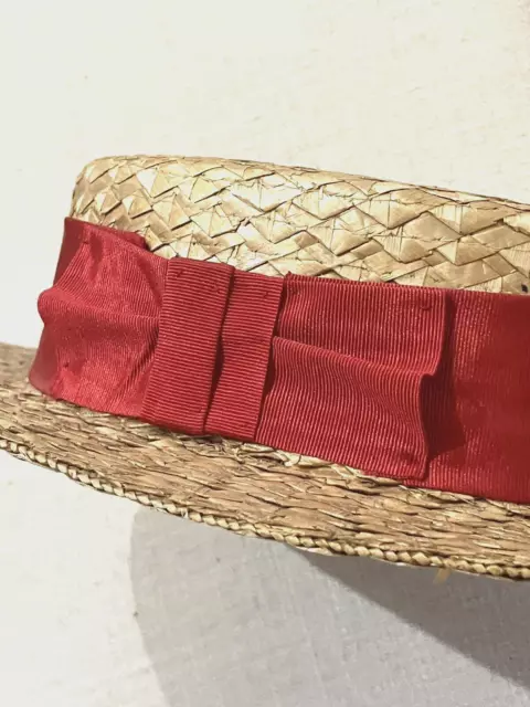 Vintage Sailor Straw Boater Skimmer Men's Hat Size 6 7/8 Red band Latest Style