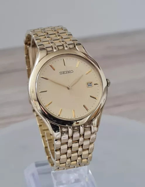 EXCELLENT GOLD PLATED Seiko 7N32 0AZ0 Gents Quartz Watch 6.50
