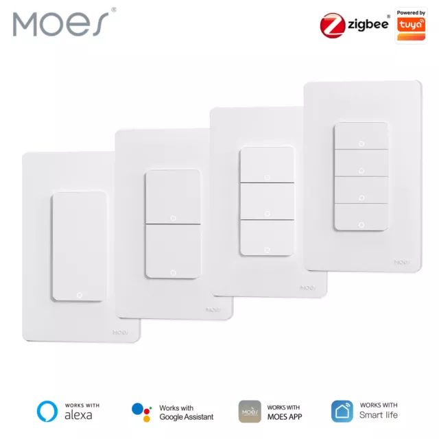 MOES Zigbee Smart Light Switch No Neutral/N+L Wire Push Button Alexa Google APP