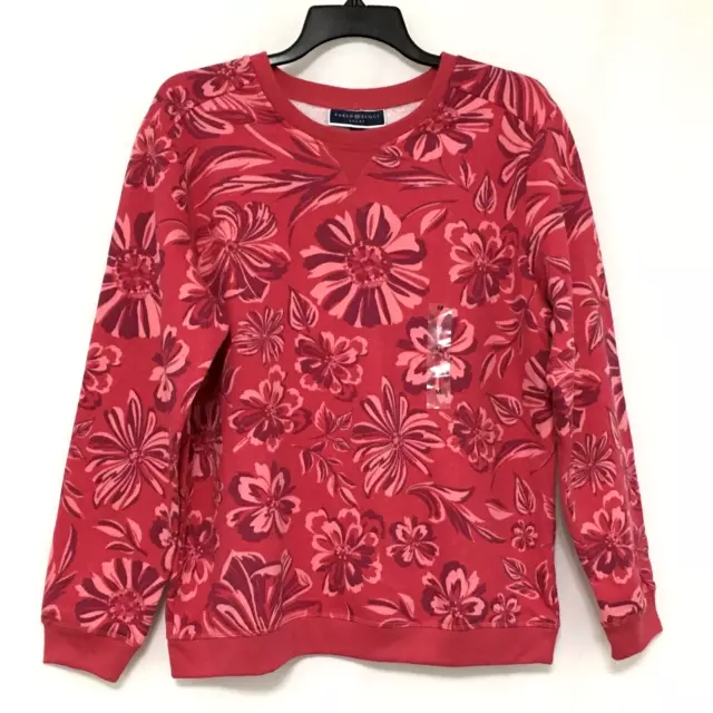 Karen Scott Sport Women's M Red Raspberry Wine Floral Printed Fleece Sweatshirt