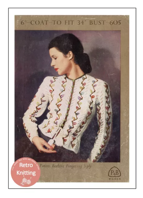 1940s Pretty Tyrolean Cardigan Vintage Knitting Pattern Bust 34 - Copy