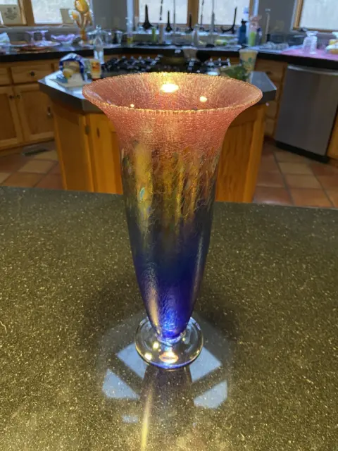 GORGEOUS Robert Held Hand Blown Multicolored Art Glass Vase SIGNED 13"H Canada