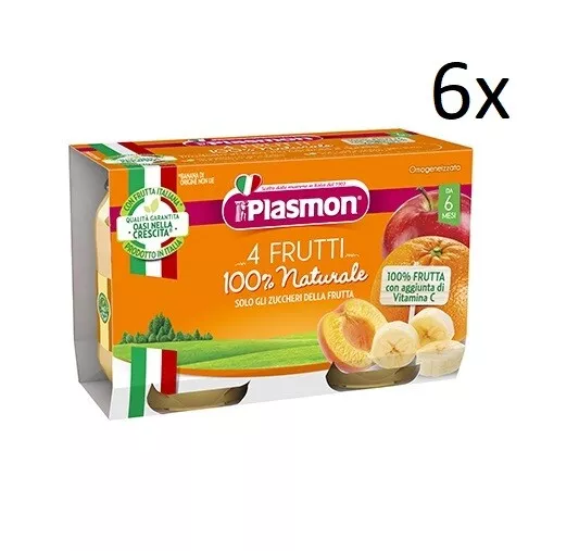 6x PLASMON Omogeneizzato 4 Frutti homogenisiert ab 6 Monaten Babynahrung 2x104g