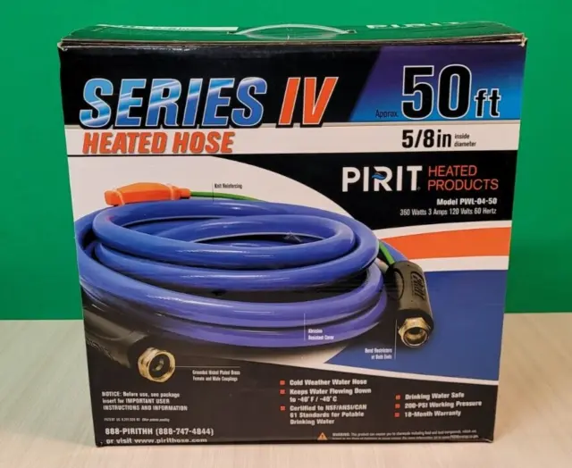 Pirit PWL-04-50 200 PSI Blue PVC Series IV Heated Hose 50 L ft. x 5/8 Dia. in.