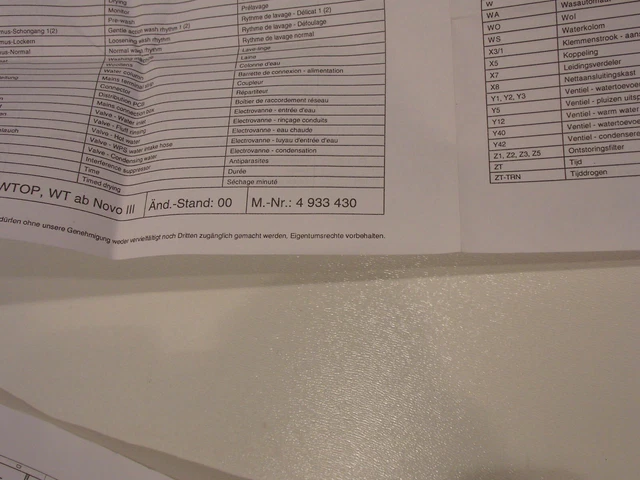 REPARATURANLEITUNG SCHALTPLAN 4933430 4808671 Waschmaschine Miele W935