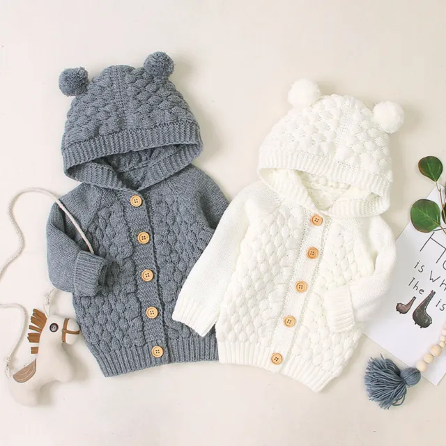 Maglione con cappuccio neonato bambino bambina vestito a maglia vestiti carini 2