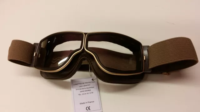 Motorradbrille Aviator T2 Braun   klare Gläser   Leder Braun   Rahmen Gold