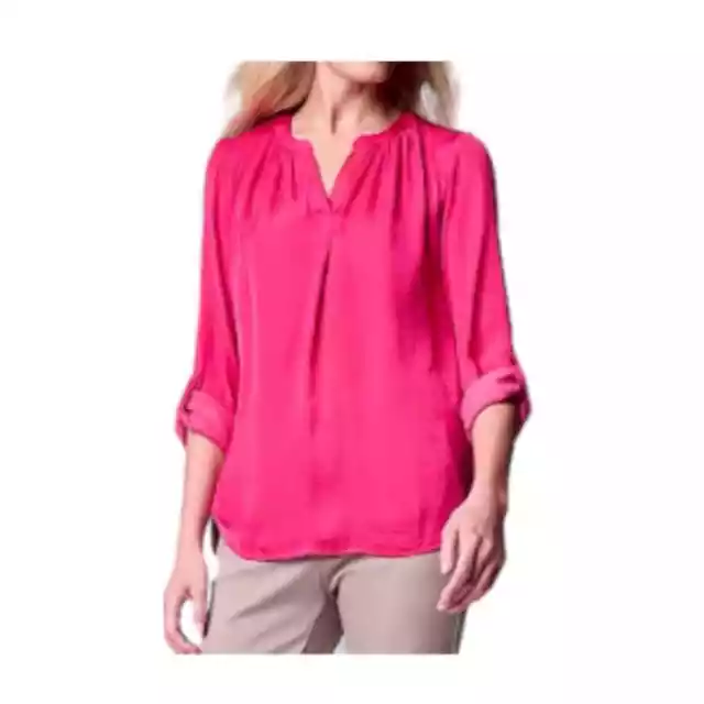 Women's Simply Vera Vera Wang Roll-Tab Sleeve Popover Blouse Raspberry Cake Pink