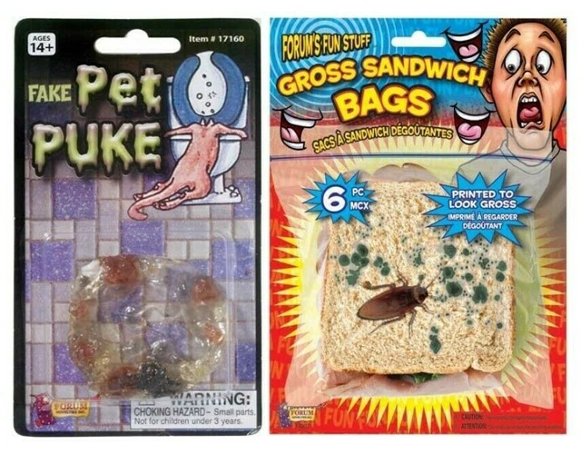 FAKE GROSS SANDWICH Bag Vomit Oops Pet Puke Prank Joke Party Gags and ...
