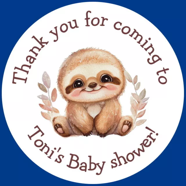 Personalised Gloss Baby Shower Birthday  Little Sloth Stickers Sweet Cone Labels