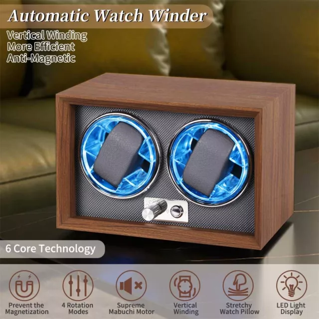 1/2 Slots Watch Winder with LED Light Flexible Watch Pillow 4 Rotation Modes Hot