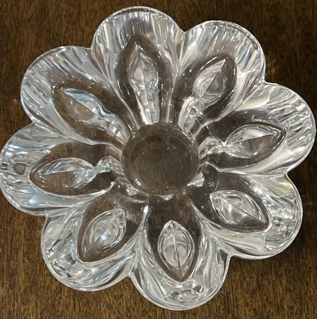 Vtg Miller Rogaska 4lb Lead Crystal Prismatic Flower Petal Votive Candle Holder