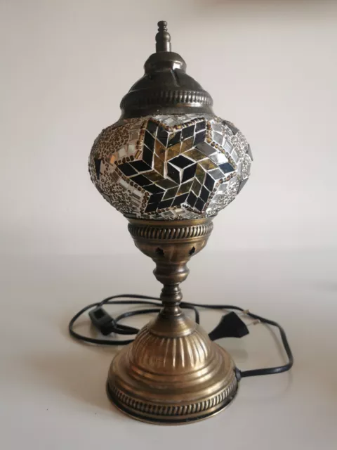 Lampada Da Comodino Turca In Ottone Con Vetro A Mosaico - Ottima!