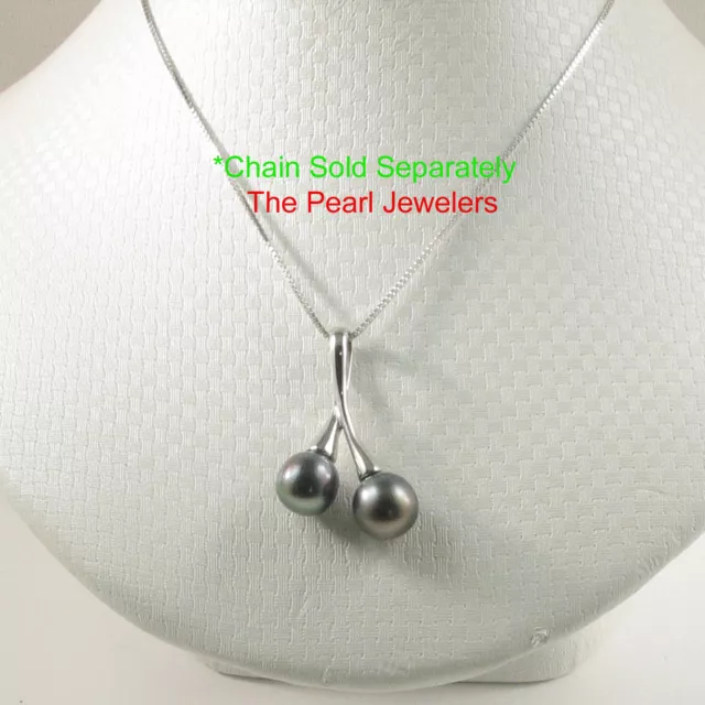 Twin Black Tahitian Pearl Pendant in 925 Sterling Silver Cherry Setting - TPJ