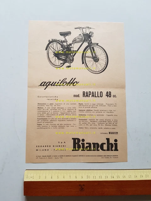 Bianchi Aquilotto Rapallo 48 1958 depliant ITALIANO originale