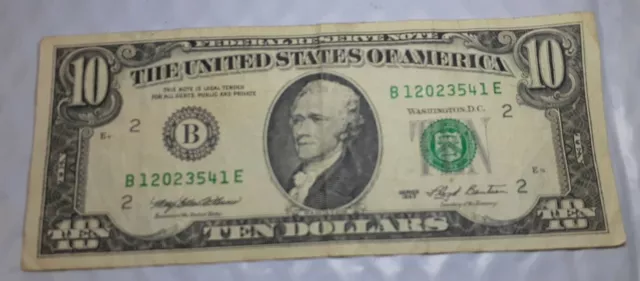 1993 $10 Ten Dollar Bill Federal Reserve Note Vintage Currency US