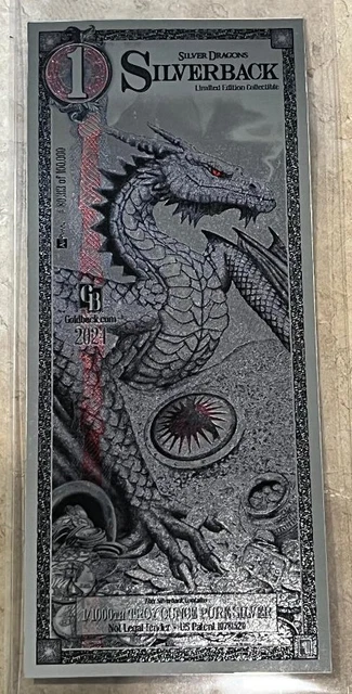 1-2024 SILVERBACK DRAGON Limited Edition .999 Fine Silver Note $15.99 ...