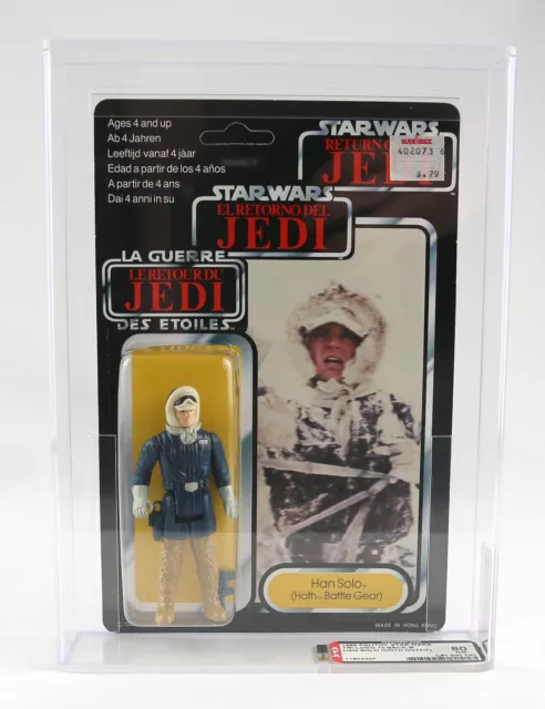 VINTAGE STAR WARS MOC Han Solo (Hoth) Trilogo ROTJ Kenner 1984 AFA 80 UP CLEAR