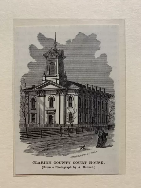 Clarion County Courthouse Pennsylvania 1876 Sketch Print RARE!