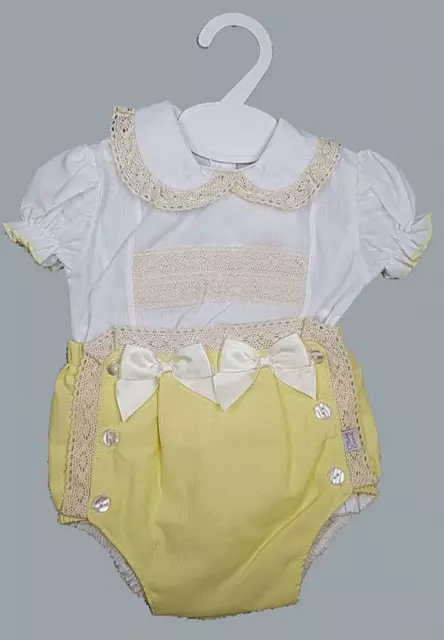 Baby Mädchen Spanische Jamadenhose Zitronengelb Stromer Outfit Spitzenverkleidung & Schleifen 3-24M