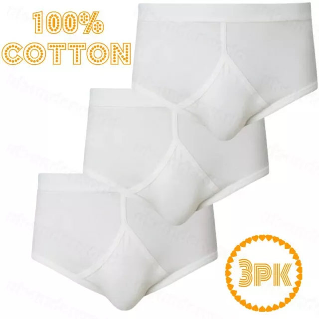 3X Pairs of Mens Traditional 100% Cotton Y Style Briefs/White/Mixed Blue/S,  M, L, XL, XXL, 3XL, 4XL, 5XL