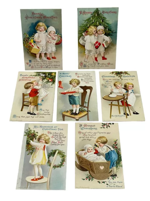 (7) Antique Vintage Ellen Clapsaddle Artist Signed CHRISTMAS Postcards