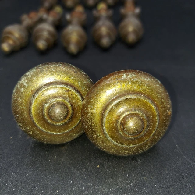 2 Vintage Round Small Brass Knobs Drawer Pull  Dresser Furniture dome hardware