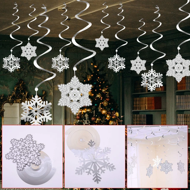 Christmas Snowflake Hanging Swirls Decoration Silver Ceiling Xmas Party