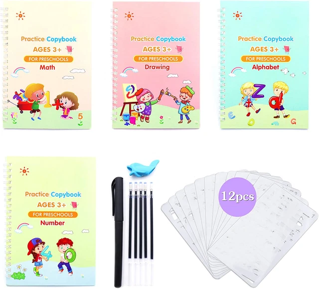 POPMISOLER 4 Pack Magic Practice Copybook for Kids, 28 Piece Set, Blue